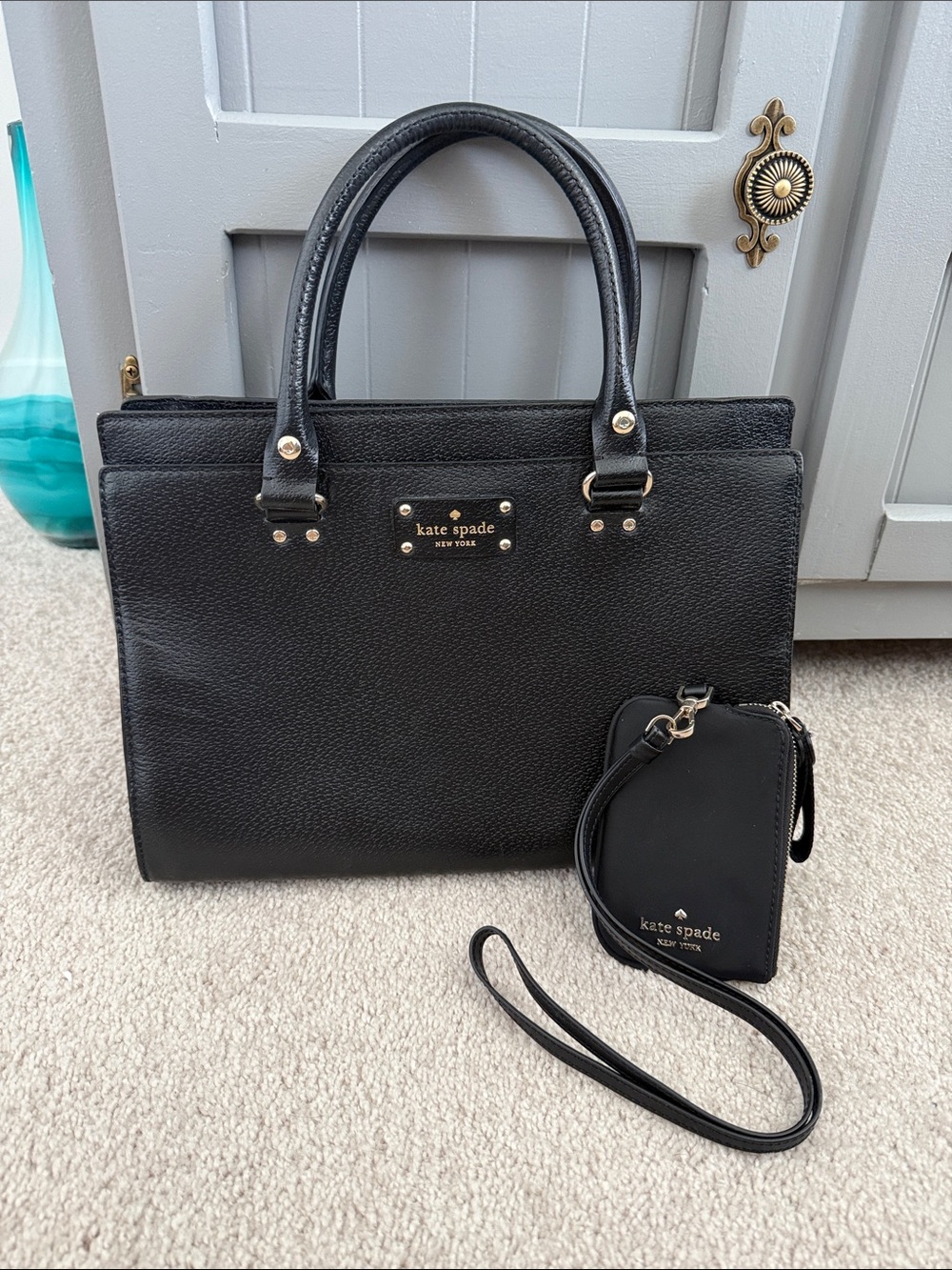 kate spade Black Pebbled Leather Tote with Coin Pouch